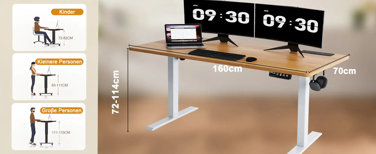 Elektrischer Höhenverstellbarer Stehschreibtisch 160 cm – Ergonomischer Schreibtisch mit USB & Memory-Funktion