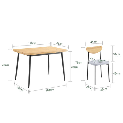 Esstisch Set 5-teilig Holzoptik Natur – Kompakter Esstisch mit 4 Polsterstühlen für die Küche