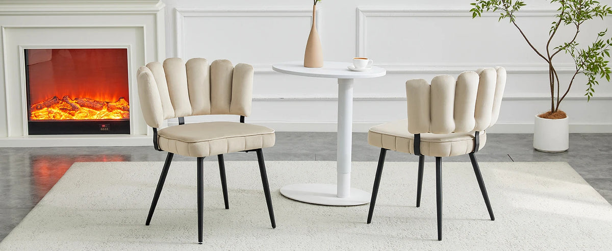Esszimmerstuhl 2er Set Beige – Modernes Polsterstuhl Set aus Samt in Blutenform mit Metallbeinen bis 120kg
