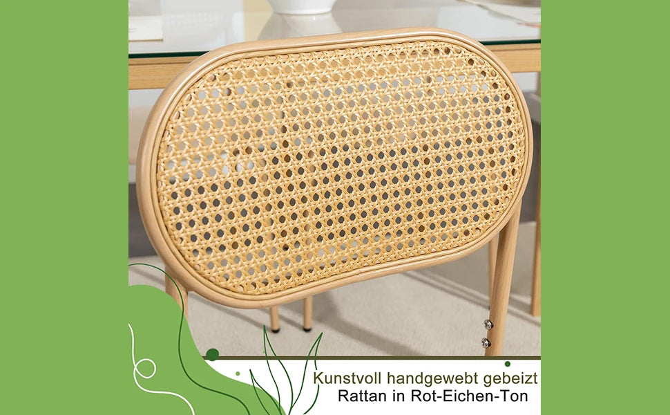 Rattan Esszimmerstühle 2er Set Holzoptik – Polsterstühle Wiener Geflecht für Küche & Wohnzimmer