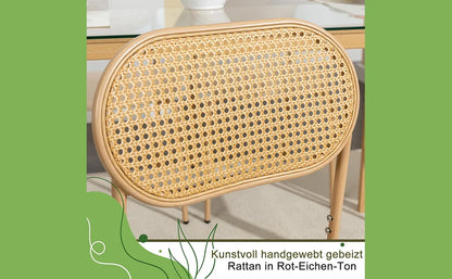 Rattan Esszimmerstühle 2er Set Holzoptik – Polsterstühle Wiener Geflecht für Küche & Wohnzimmer