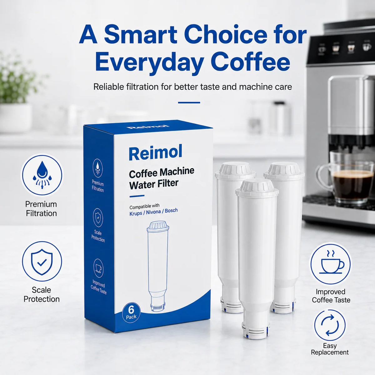 Wasserfilter Kartuschen 6er Pack – Ersatzfilter Passend für Krups Bosch Nivona Kaffeemaschinen