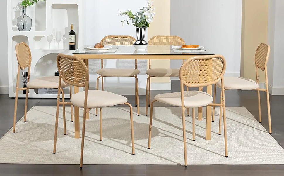 Rattan Esszimmerstühle 2er Set Holzoptik – Polsterstühle Wiener Geflecht für Küche & Wohnzimmer