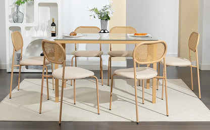 Rattan Esszimmerstühle 2er Set Holzoptik – Polsterstühle Wiener Geflecht für Küche & Wohnzimmer