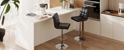 Barhocker 2er Set Höhensverstellbar Kunstleder Schwarz – Drehbarer Tresenstuhl Chrom