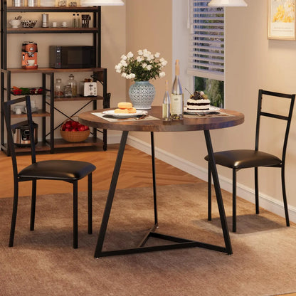 Essgruppe 3-teilig mit Rundem Tisch & 2 Stuehlen – Kompakte Esszimmer Sitzgruppe aus Metall & MDF