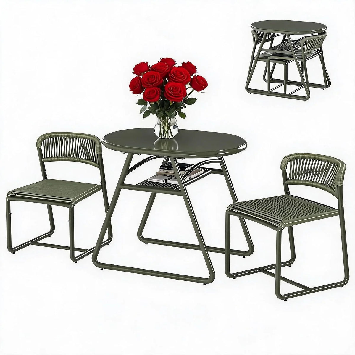 Bistro Set 3-teilig Wetterfest Metall – Modernes Gartenmöbel Set mit 2 Stühlen & Tisch