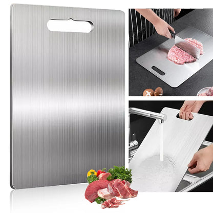 Edelstahl Schneidebrett Titan Optik – Beidseitiges Metall Schneidebrett fuer Fleisch & Gemuese