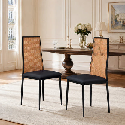 Rattan Esszimmerstühle 2er Set Holzoptik – Polsterstühle Wiener Geflecht für Küche & Wohnzimmer