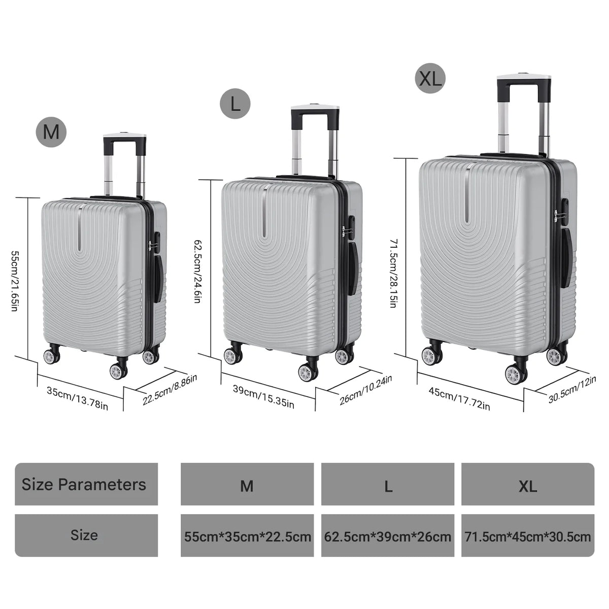 Kofferset 3-teilig Hartschale Schwarz – Leichtes Koffer Set M L XL mit 360 Rollen & Zahlenschloss
