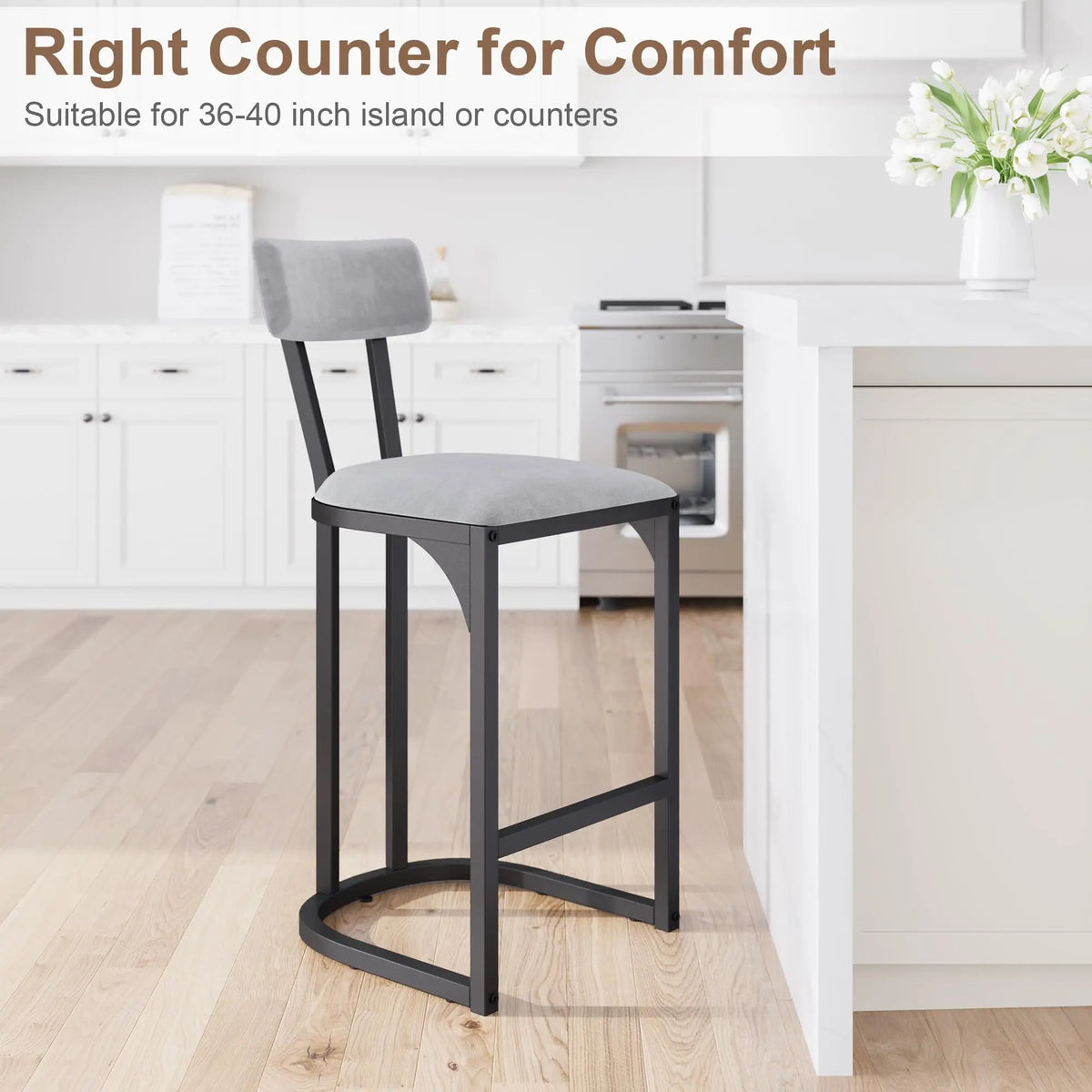 Barhocker 2er Set Stoffbezug mit Rückenlehne – Ergonomische Küchenstühle 67cm Sitzhöhe