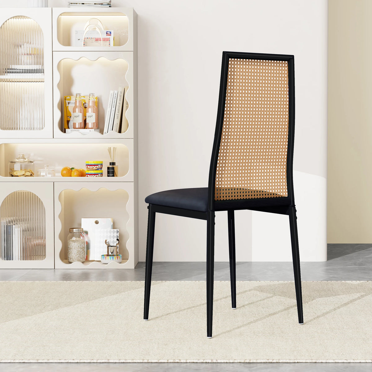 Rattan Esszimmerstühle 2er Set Holzoptik – Polsterstühle Wiener Geflecht für Küche & Wohnzimmer