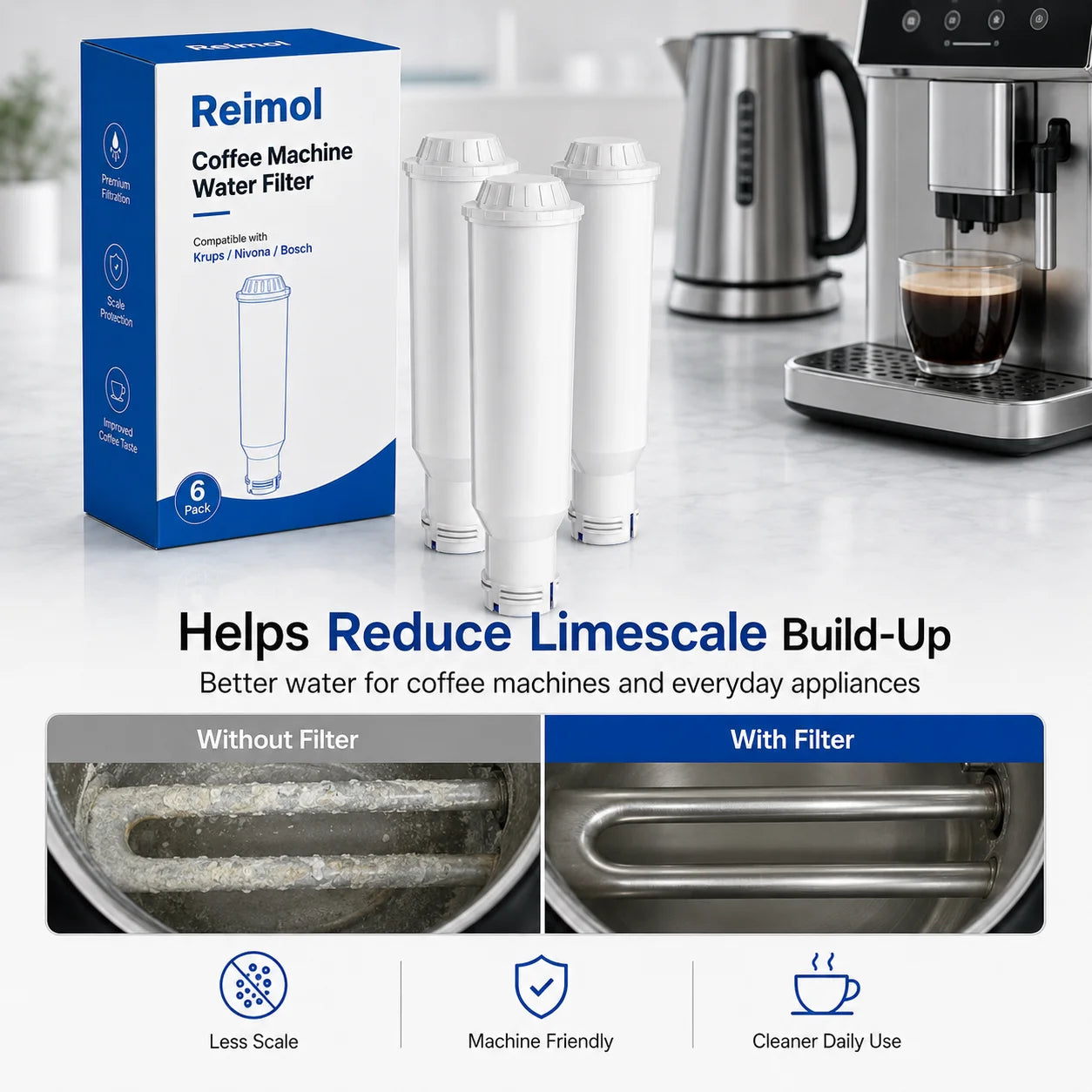 Wasserfilter Kartuschen 6er Pack – Ersatzfilter Passend für Krups Bosch Nivona Kaffeemaschinen