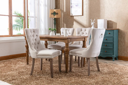 Esszimmerstuhl 2er Set Beige – Modernes Samt Polsterstuhl Set mit Nietenverzierung, Knopfung & Holzbeinen