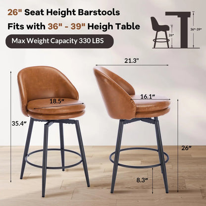 Drehbarer Barhocker 66cm Retro Kunstleder – Moderner Tresenstuhl Schwarz mit Rückenlehne