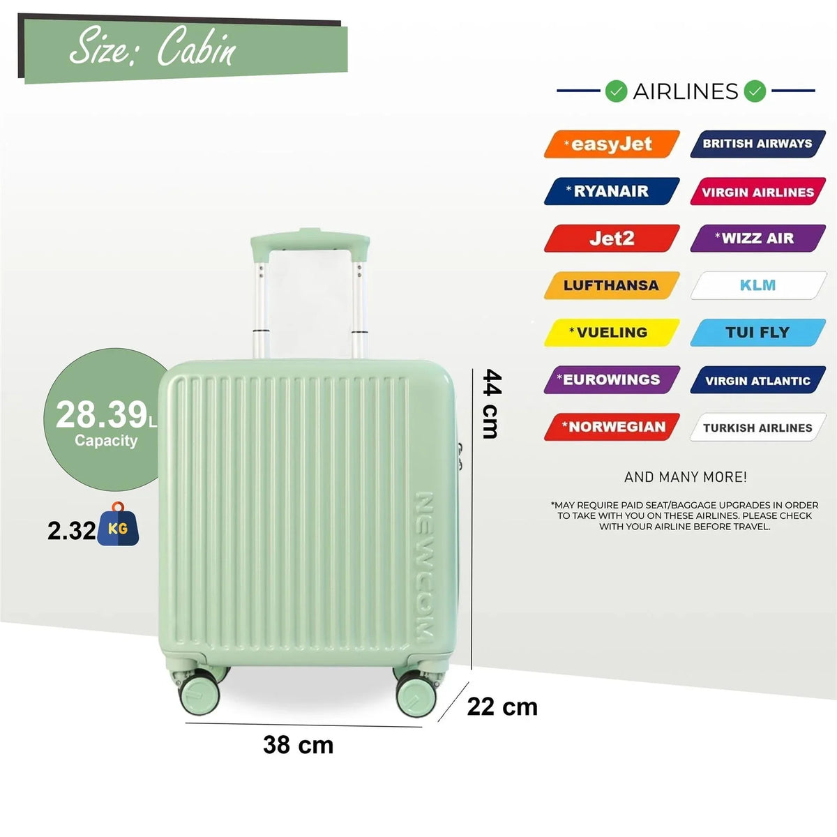 Hartschalen Koffer 18 Zoll Schwarz – Ultra-Leichtes Handgepaeck mit Leder-Eckschutz & 360 Rollen