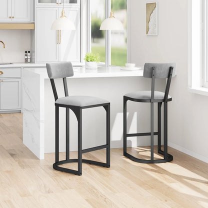 Barhocker 2er Set Beige – Modernes Polster Barstuhl Set aus Bambus mit T-Lehne & Metallgestell fuer Kochinsel
