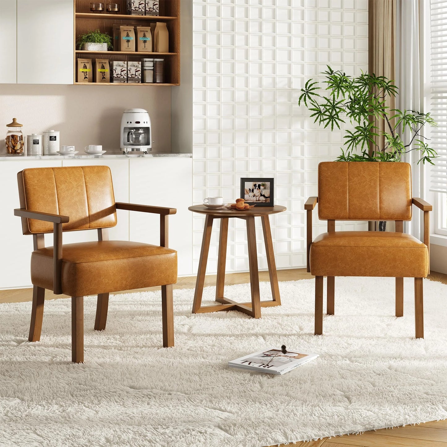 Loungesessel Beige – Moderner Cord Polstersessel mit Holzgestell & Armlehnen fuer Wohnzimmer & Schlafzimmer