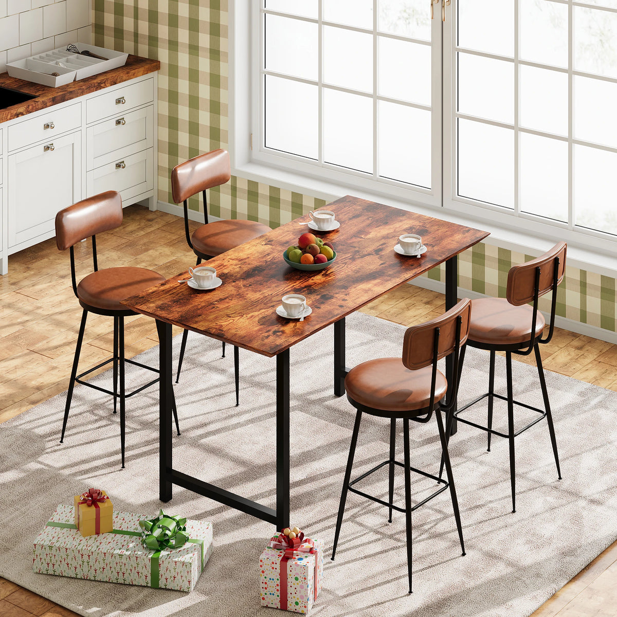 Barhocker 2er Set Schwarz – Moderne Tresenstuehle aus Kunstleder & Metall fuer Kueche, Bar & Counter bis 120kg