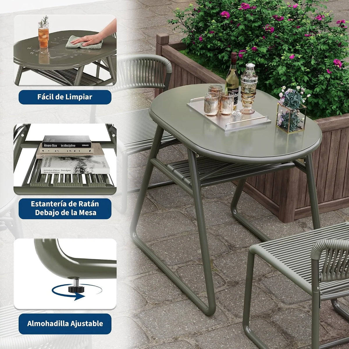 Bistro Set 3-teilig Wetterfest Metall – Modernes Gartenmöbel Set mit 2 Stühlen & Tisch
