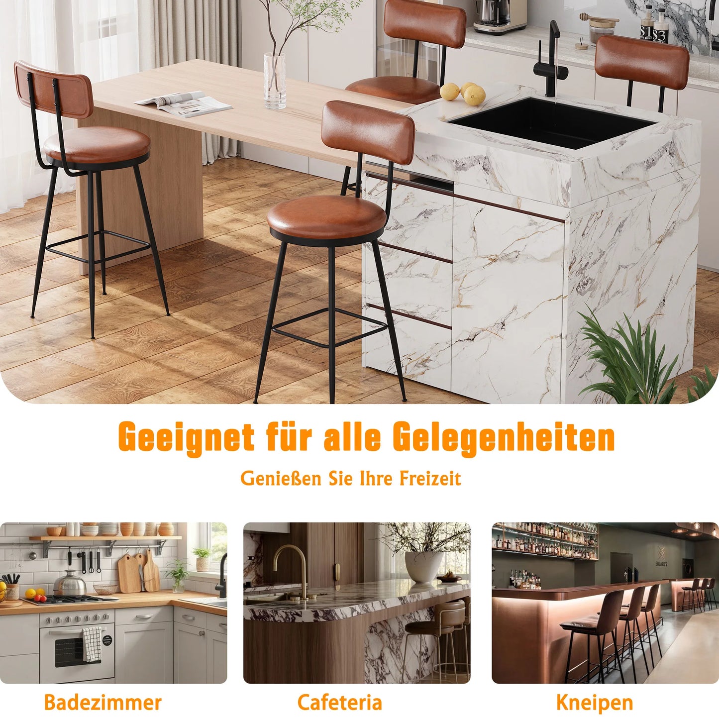 Barhocker 2er Set Schwarz – Moderne Tresenstuehle aus Kunstleder & Metall fuer Kueche, Bar & Counter bis 120kg