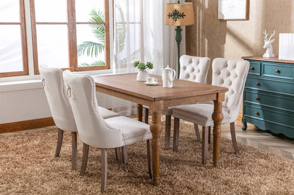 Esszimmerstuhl 2er Set Beige – Modernes Samt Polsterstuhl Set mit Nietenverzierung, Knopfung & Holzbeinen