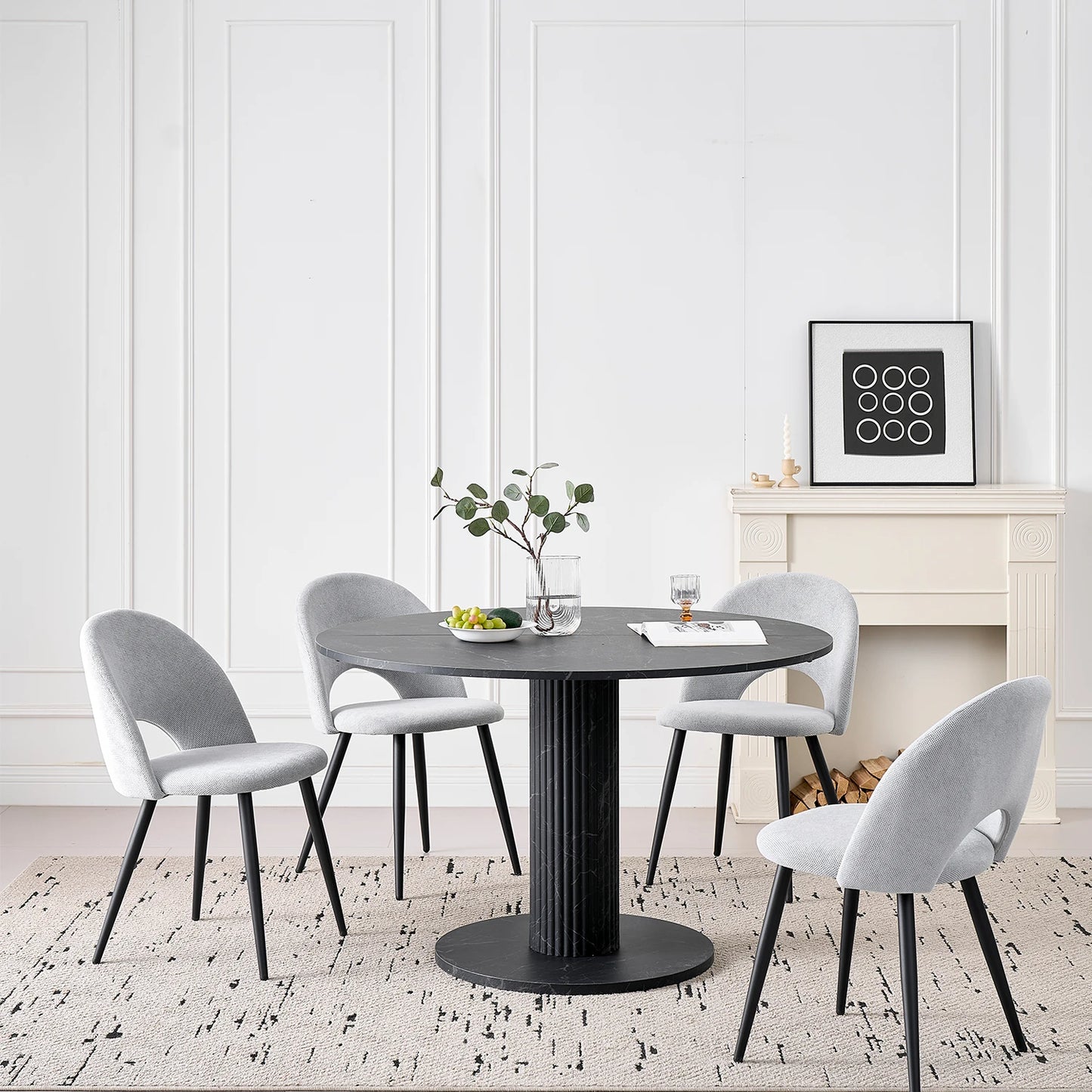Runder Glas Esstisch 115cm – Moderner Küchentisch aus Glas & Holz für 4 Personen