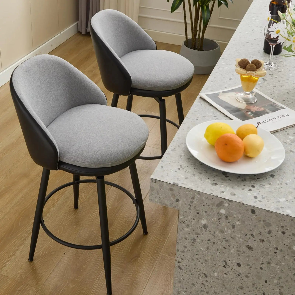 Drehbarer Barhocker 66cm Retro Kunstleder – Moderner Tresenstuhl Schwarz mit Rückenlehne