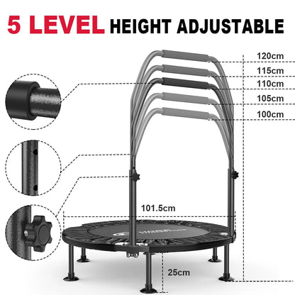 Klappbares Fitness Trampolin 102cm – Mini Rebounder mit Verstellbarem Griff bis 150kg