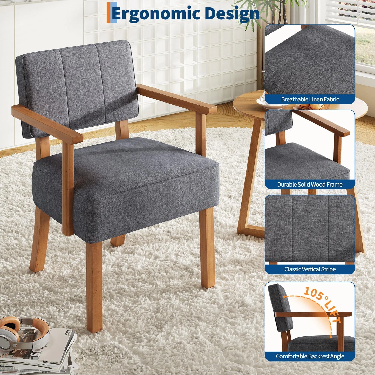 Loungesessel Beige – Moderner Cord Polstersessel mit Holzgestell & Armlehnen fuer Wohnzimmer & Schlafzimmer