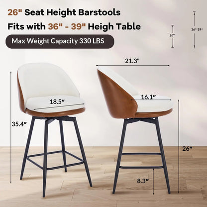 Drehbarer Barhocker 66cm Retro Kunstleder – Moderner Tresenstuhl Schwarz mit Rückenlehne