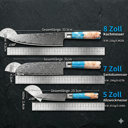 Damast 3-teiliges Küchenmesser-Set