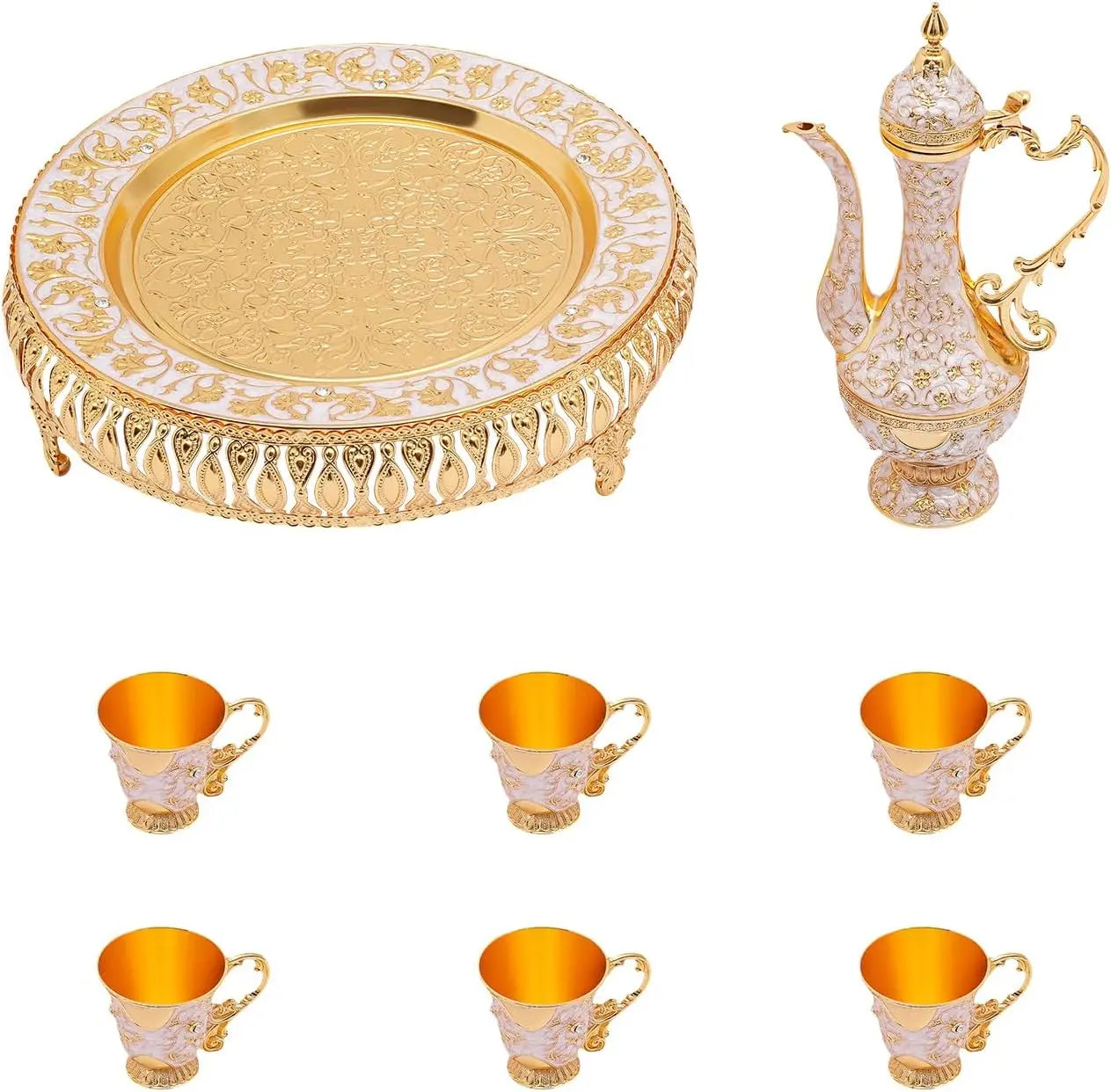 Orientales Tee-Set Vintage Gold & Blau 8-teilig – Edles Teeservice mit Serviertablett
