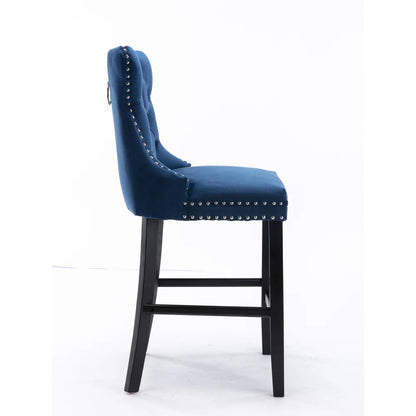 Barhocker 2er Set Massivholz mit Rückenlehne – Elegante Polster Tresenstühle Chesterfield Stil
