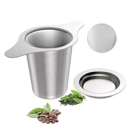 Edelstahl Teeseiher mit Silikondeckel – Feines Tee & Kaffeesieb für Tassen & Kannen