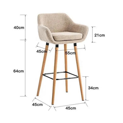 Barhocker Holz Grau – Moderner Tresenstuhl mit Armlehne, Stoffbezug, Kissen & Fussstütze fuer Kueche & Bar