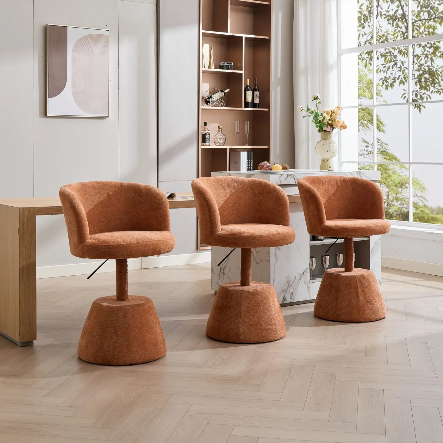 Ergonomischer Drehstuhl Chenille Höhenverstellung – Moderner Polstersessel mit Metalffuss