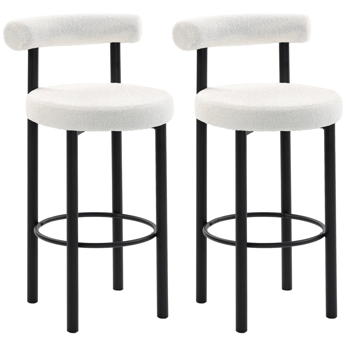 Barhocker 2er Set Bouclé Bambus 76cm – Moderne Tresenstühle mit Metallgestell für Kücheninsel