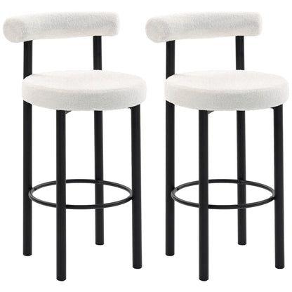 Barhocker 2er Set Bouclé Bambus 76cm – Moderne Tresenstühle mit Metallgestell für Kücheninsel