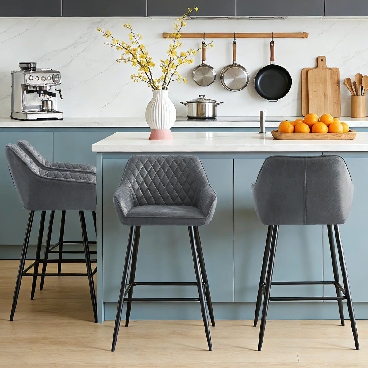 Barhocker 2er Set Kunstleder Schwarz – Moderne Tresenstühle mit Rückenlehne & Fußstütze