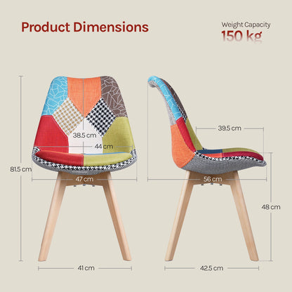 Esszimmerstuhl 4er Set Patchwork – Modernes Skandi Polsterstuhl Set mit Massivholzbeinen bis 150kg