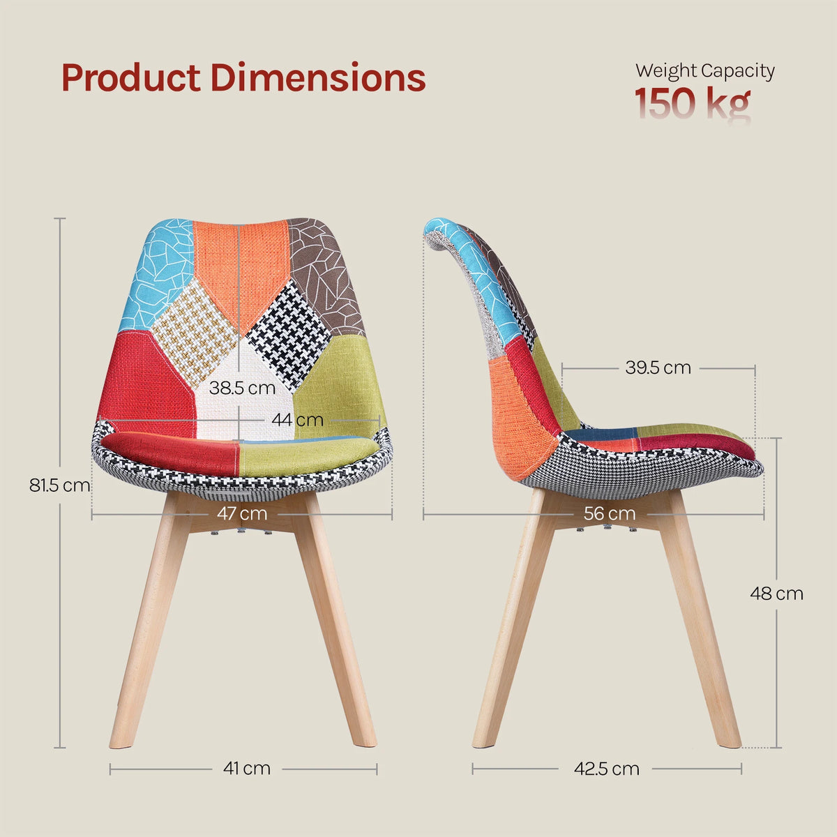 Esszimmerstuhl 4er Set Patchwork – Modernes Skandi Polsterstuhl Set mit Massivholzbeinen bis 150kg
