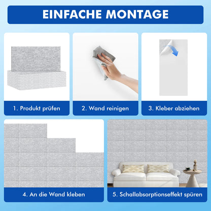 Akustikpaneele 16er Set 60x30cm Selbstklebend – Schalldämmung Wand aus Polyurethan