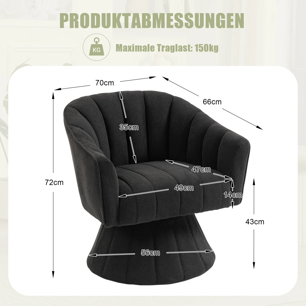 Drehsessel Beige – Modernes 360 Grad Cord Polstersessel Set mit Holzgestell bis 150kg