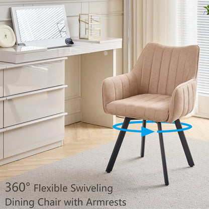 Drehbare Esszimmerstühle 2er Set Leinen – Moderne Polsterstühle mit Metalldesign & Ergo-Rückenlehne