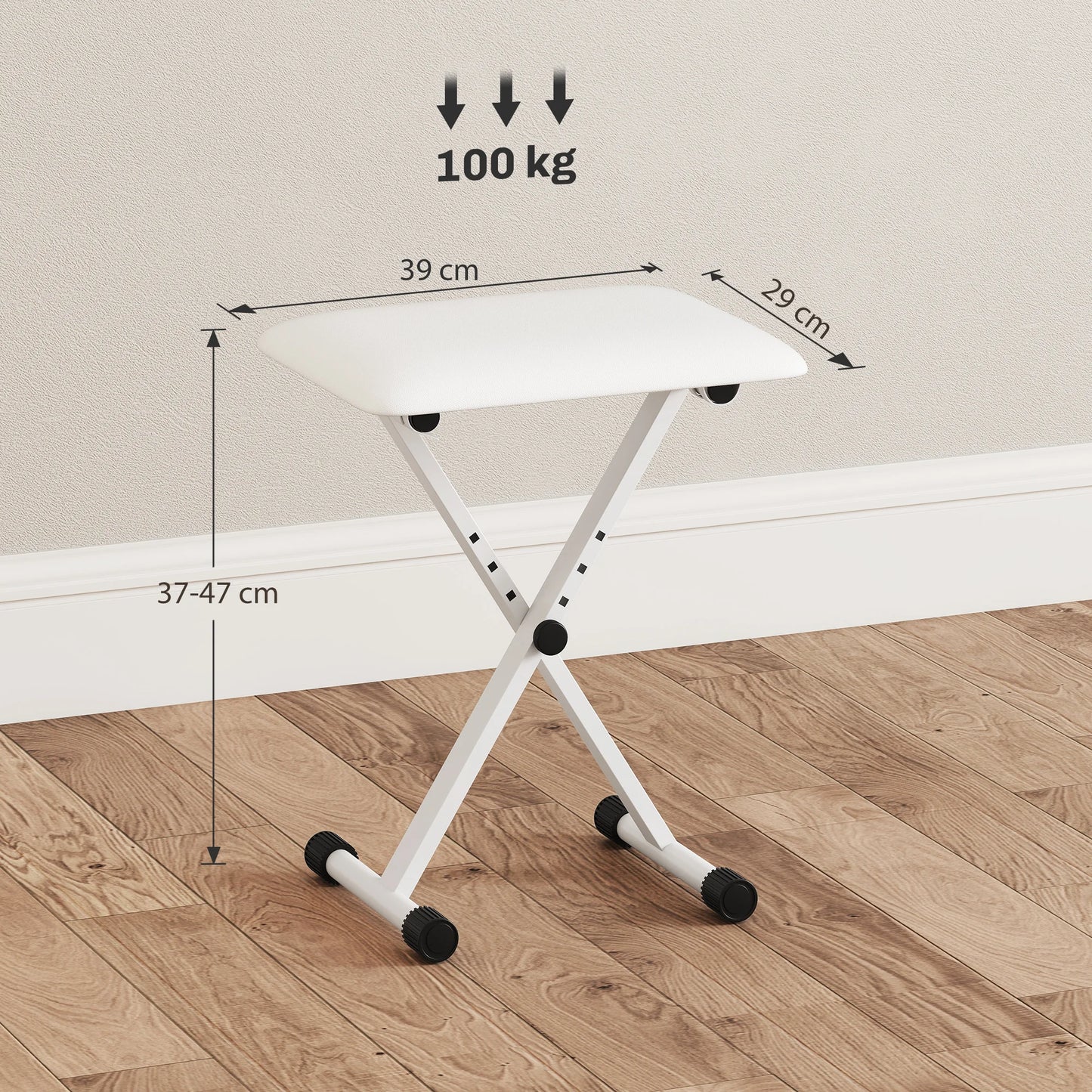 Klavierhocker Höhenverstellbar X-Rahmen 37-47cm – Faltbare Sitzbank Piano Stuhl Schwarz