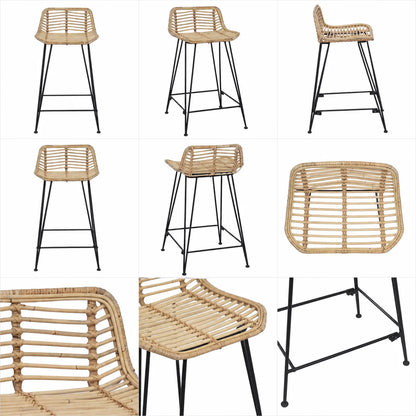 Design Barhocker 2er Set Wiener Geflecht – Moderne Rattan Tresenstühle mit Stahlgestell