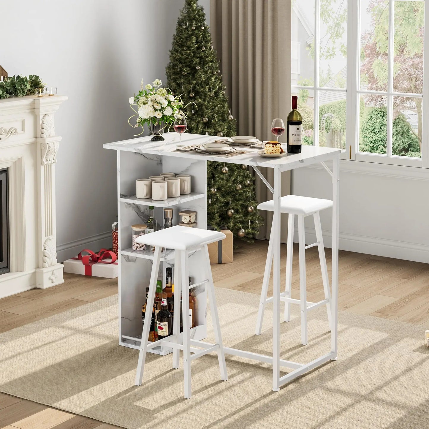 Bartisch Set mit 2 Stühlen 3-teilig – Kompakte Sitzgruppe aus Metall & Holz im Industrie-Design