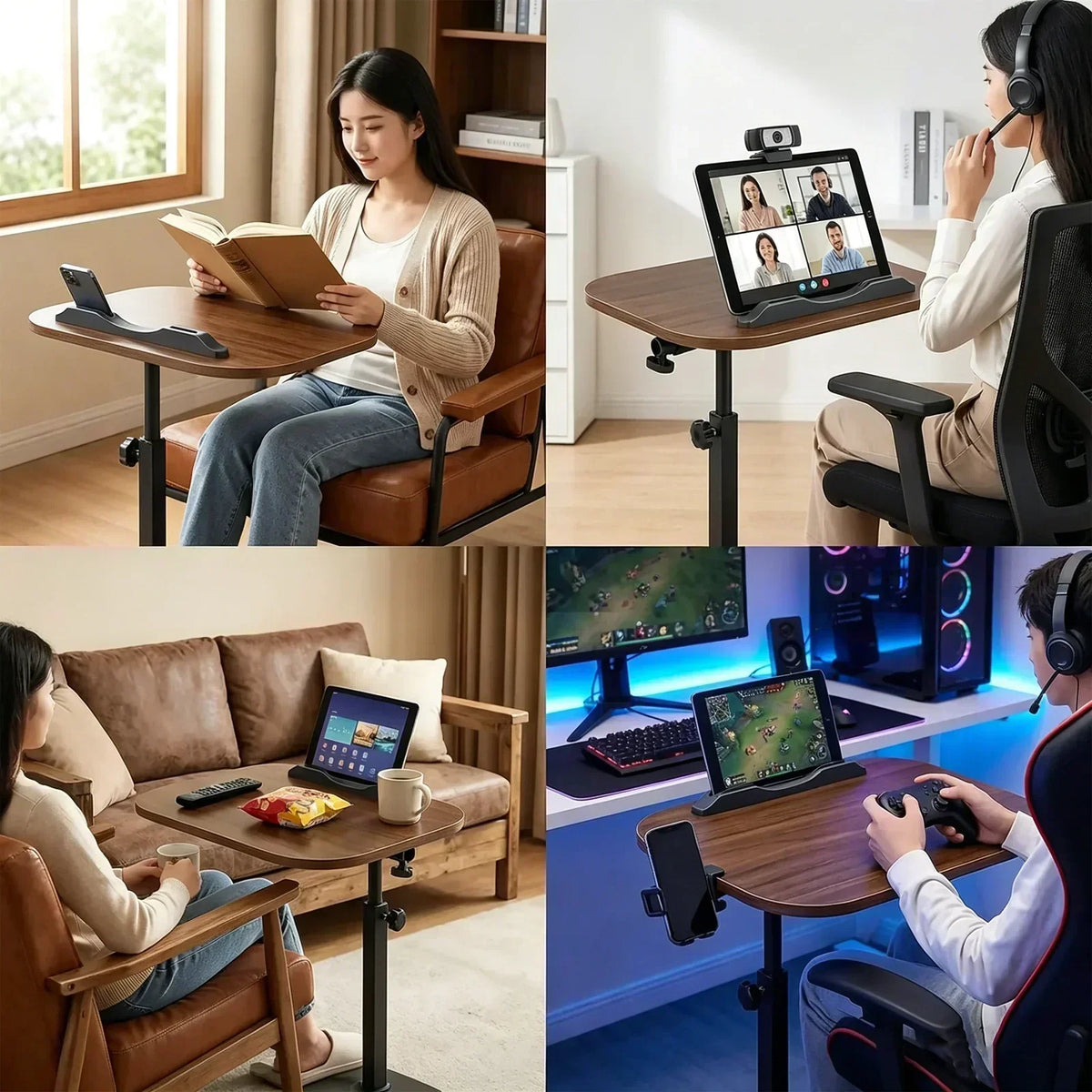 Beistelltisch Höhenverstellbar Holz 360° – Flexibler Pflegetisch Laptoptisch Couch