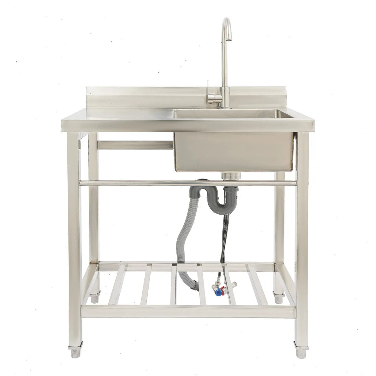 Edelstahl Spültisch 80x55cm mit Armatur – Freistehende Gastro Spüle mit Arbeitsfläche